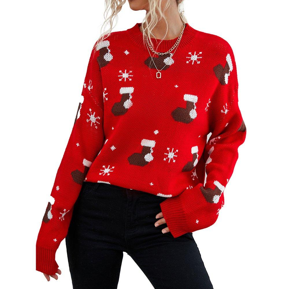 Christmas Women's Top Loose Knit Sweater for Outer Wear