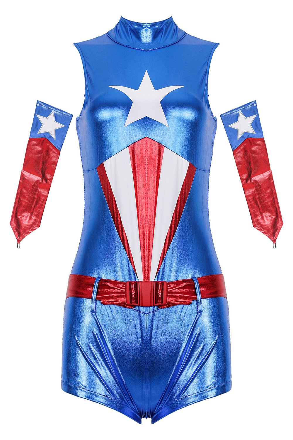 Captain America Costume Jumpsuit Patent leather Bodysuit