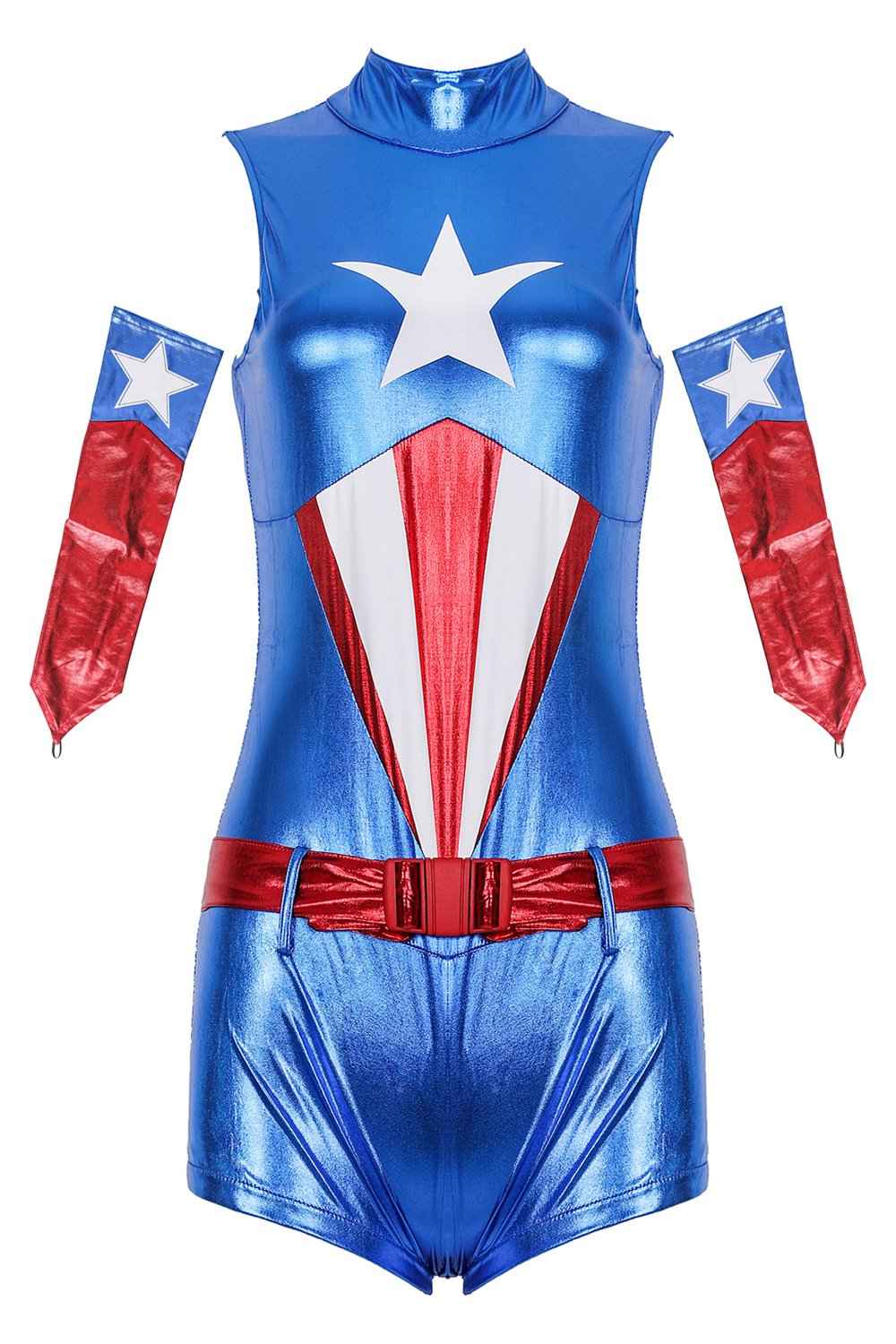 Captain America Costume Jumpsuit Patent leather Bodysuit