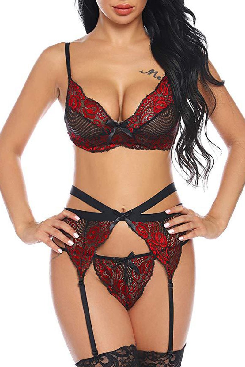 Cutesy Lace Bra Set with Garter Lingerie