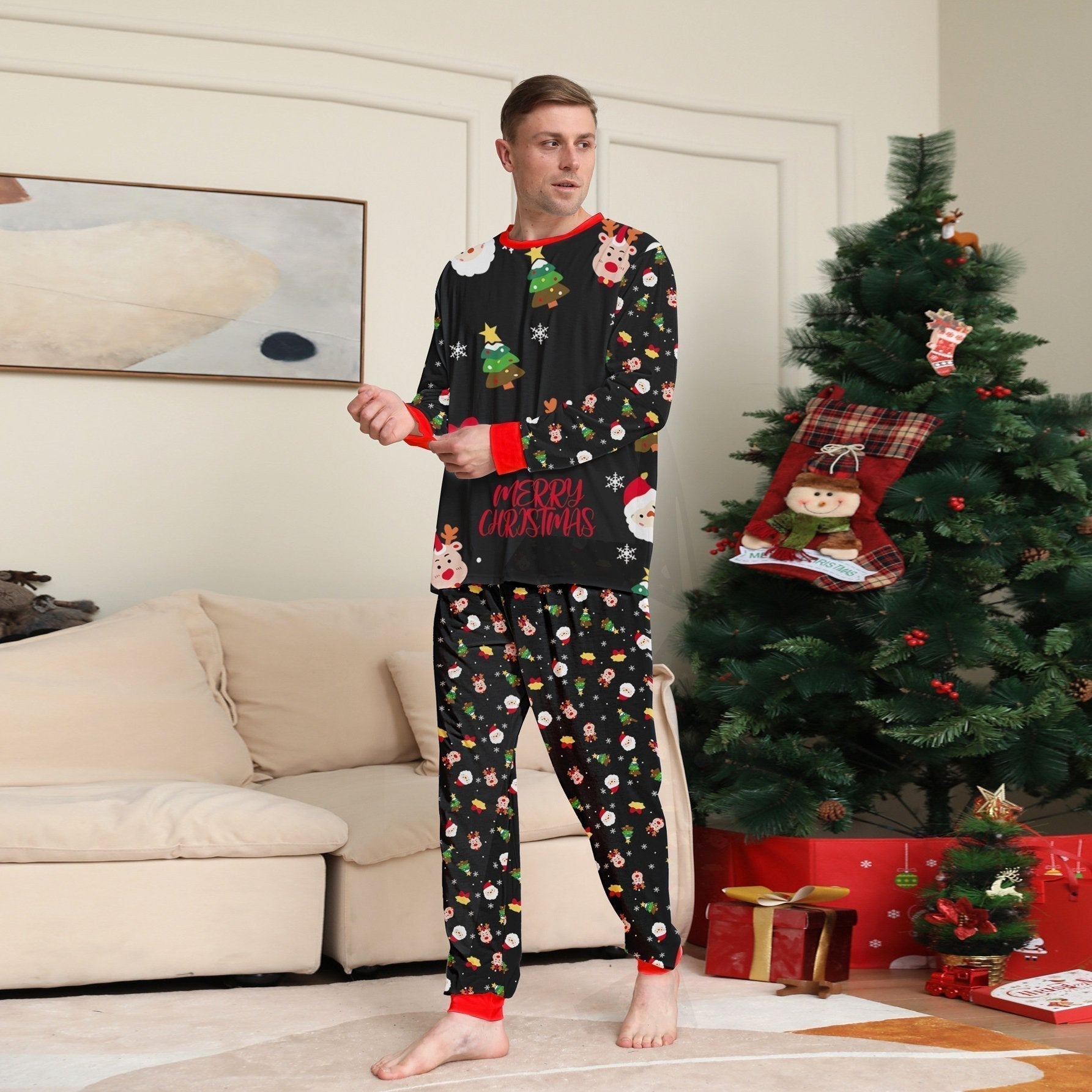 All-over Floral Print Long Sleeves Christmas Family Couples Matching Pajamas Party Sets - ciclove