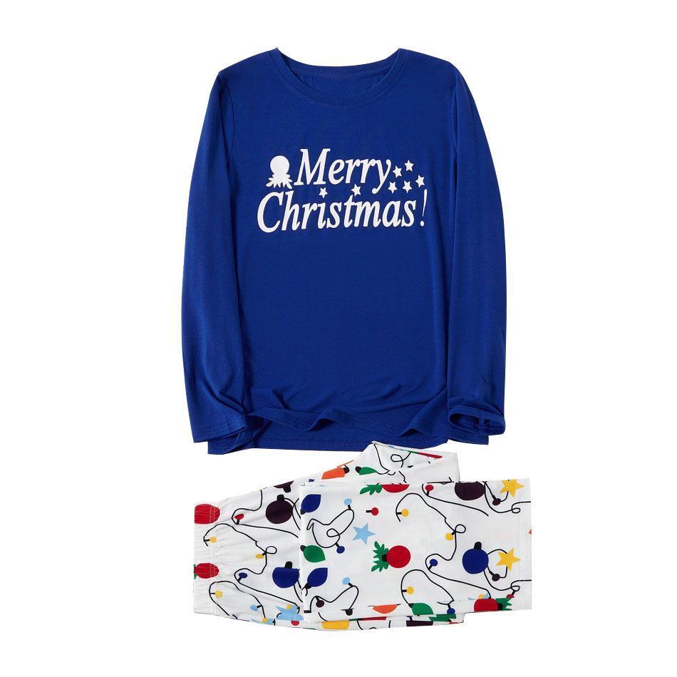 Family Matching Merry Christmas Colorful Lantern Pajamas Sets Xmas Ugly Pajamas Warm Sleepwear
