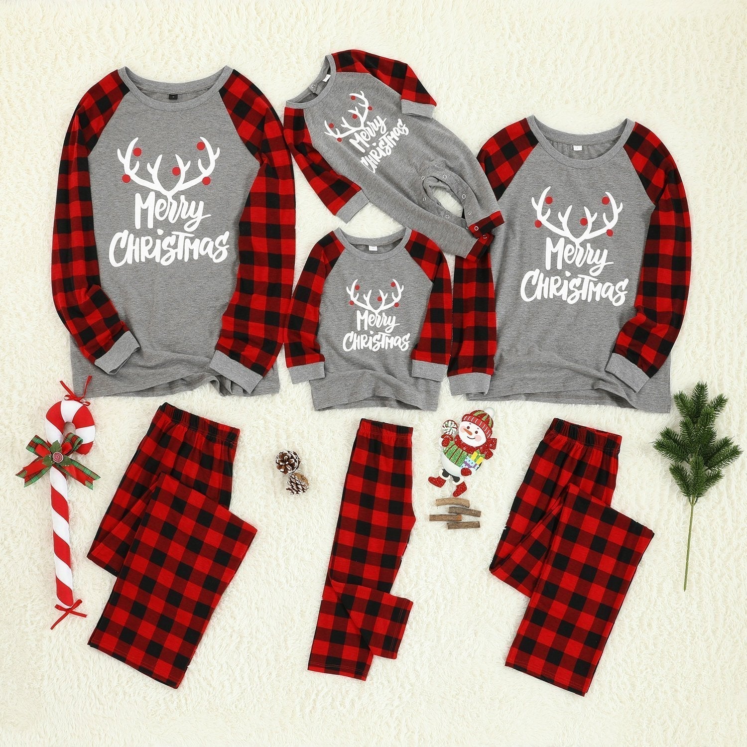Christmas Family matching Deer print plaid Pajamas two Pieces Set Santa Patterned 2022