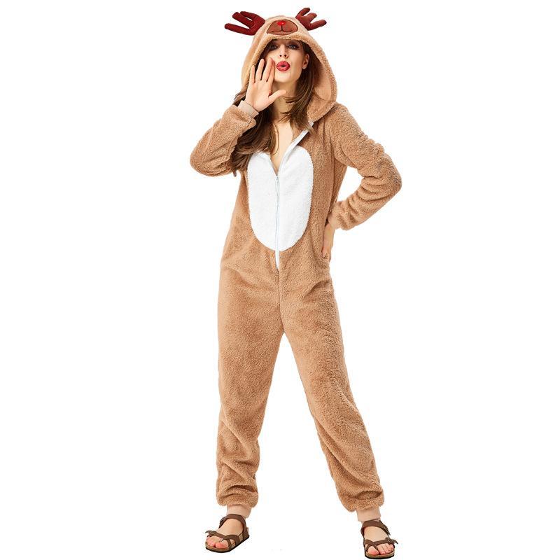 Women Animal Reindeer Christmas Rudolph Deer Jumpsuit Costume Onesies Adult Party Pajamas