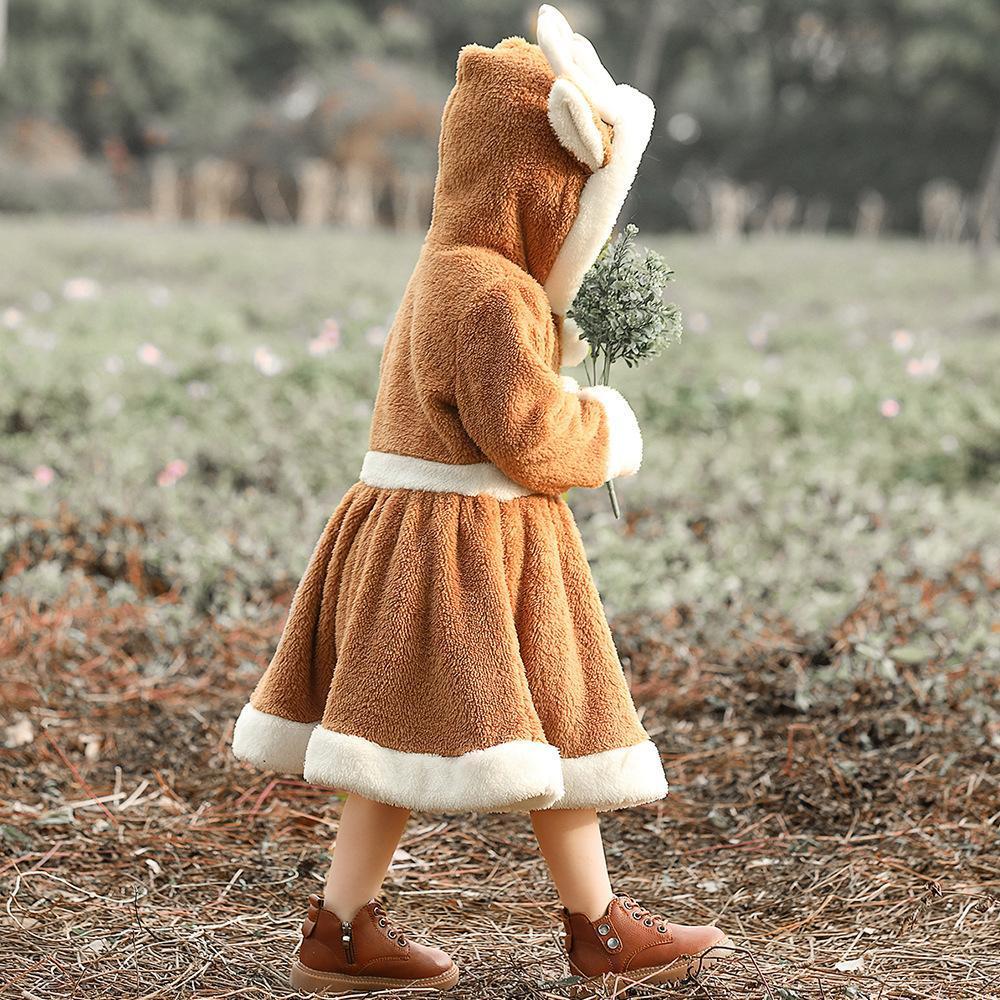 Coral Fleece Kids' Elk Skirt Christmas Dresses - ciclove