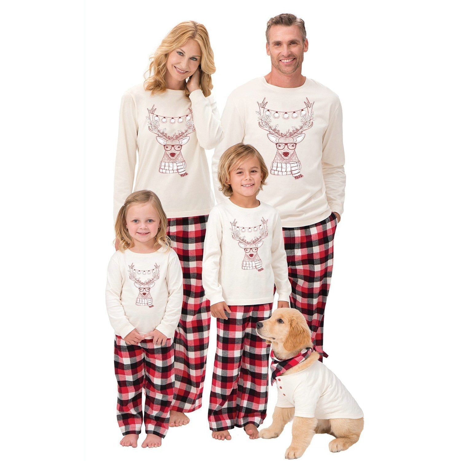 Elk Family Matching Pajamas Christmas White Plaid Striped Deer Santa Gift for Dad,Mommy,Kids 2020 - ciclove