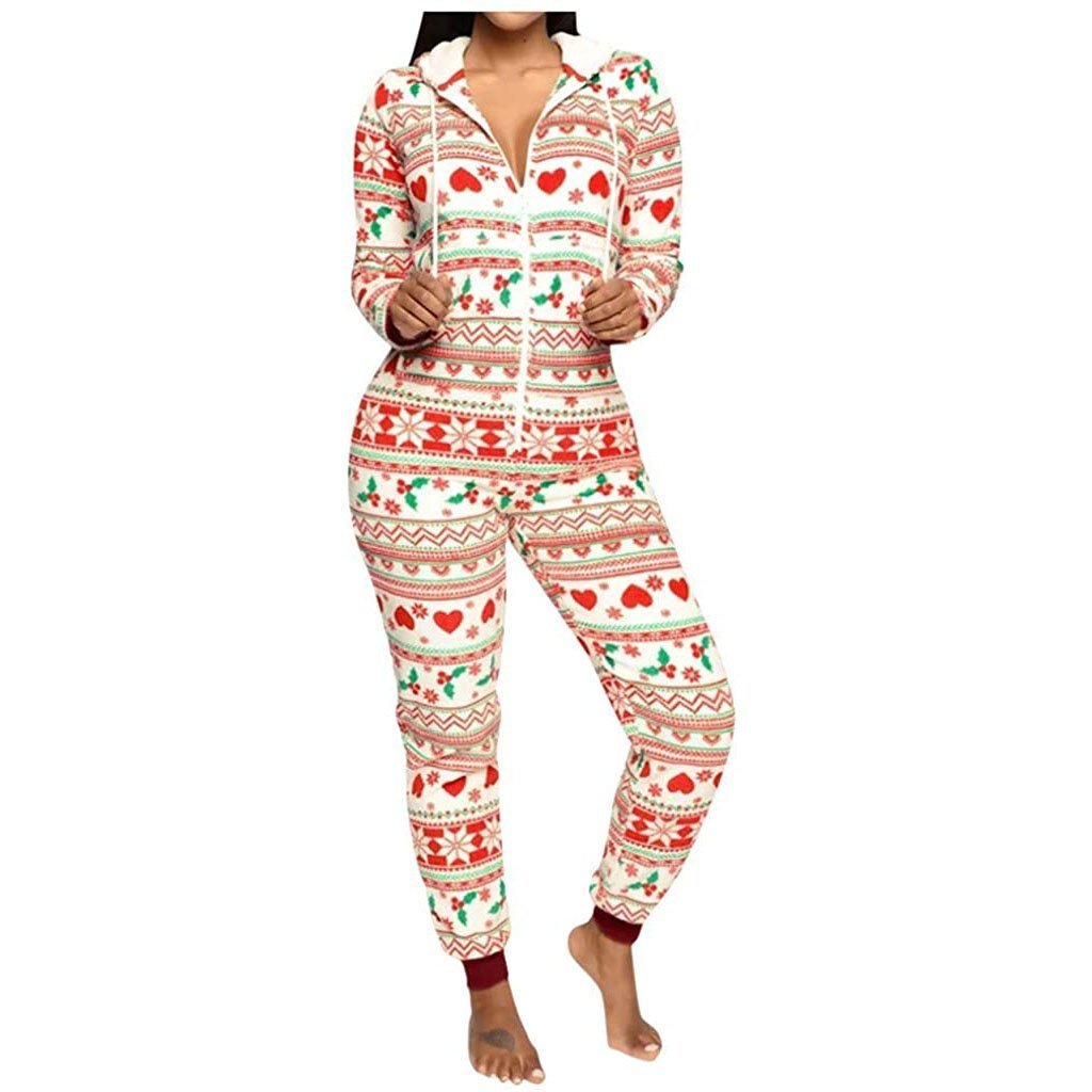 Women Sexy Family Santa Christmas Onesies Pajamas Adult Funny Matching Jumpsuit Sleepwear Red - ciclove