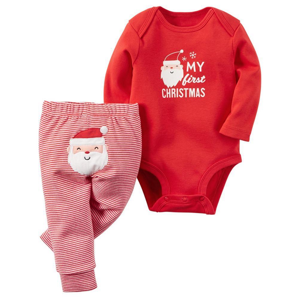 Baby My First Christmas 2 Piece Bodysuit Father Santa Print Pajamas - ciclove
