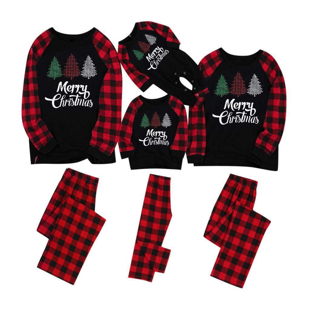 Christmas Family Matching Sleepwear Pajamas Sets Black Trees Top and Red Plaid Pants - ciclove