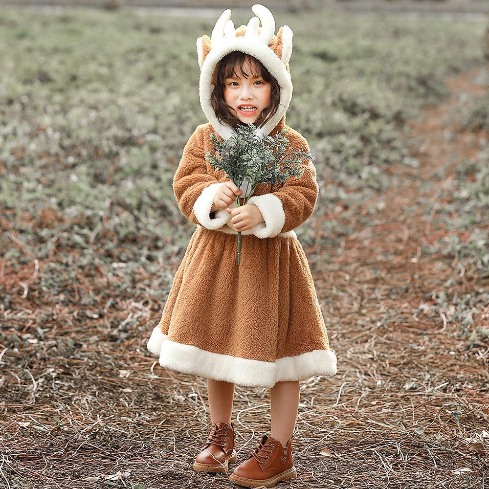 Coral Fleece Kids' Elk Skirt Christmas Dresses - ciclove