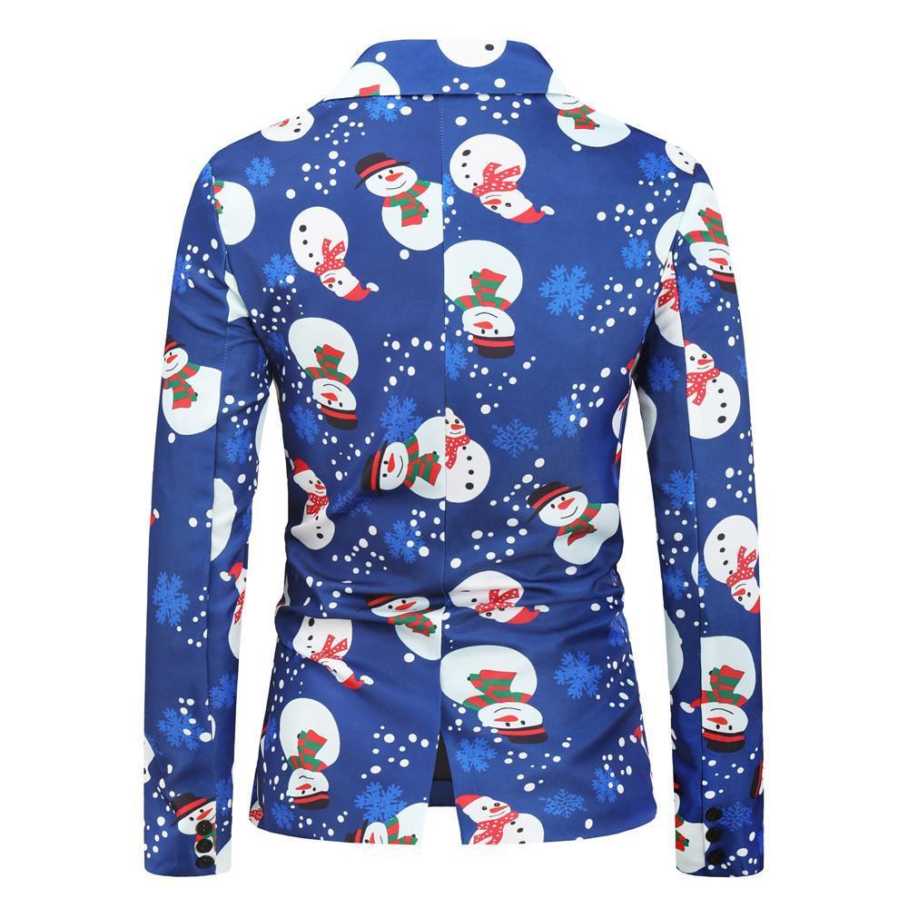 Men's Jackets Christmas Blazers Ugly Suits Blue Snowman Printed Coats - ciclove