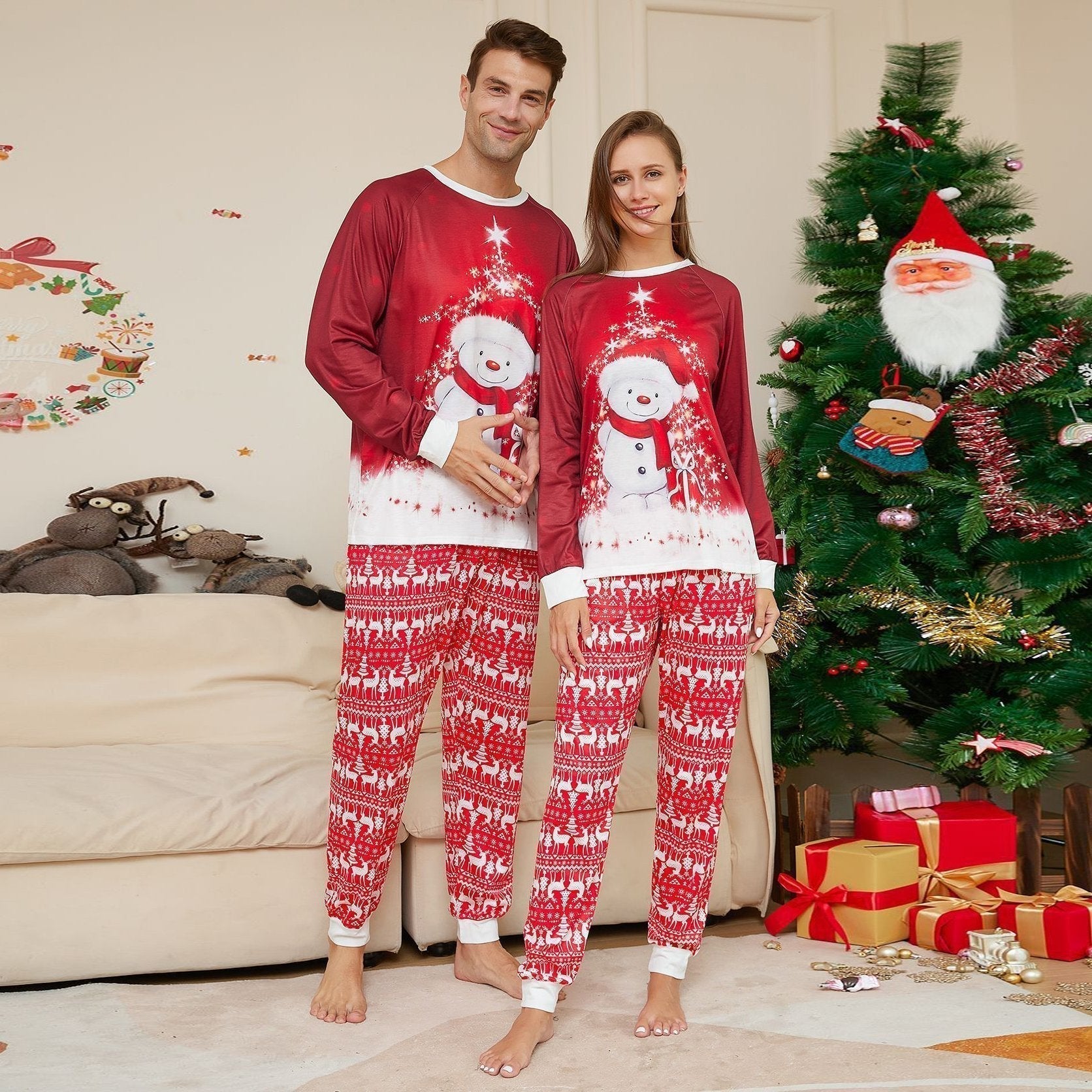 BuySnowman Scarf Print Christmas Family Couples Matching Pajamas Party Sets Now Cheaper With 3 - 5 Days Ship - PajamasBuy