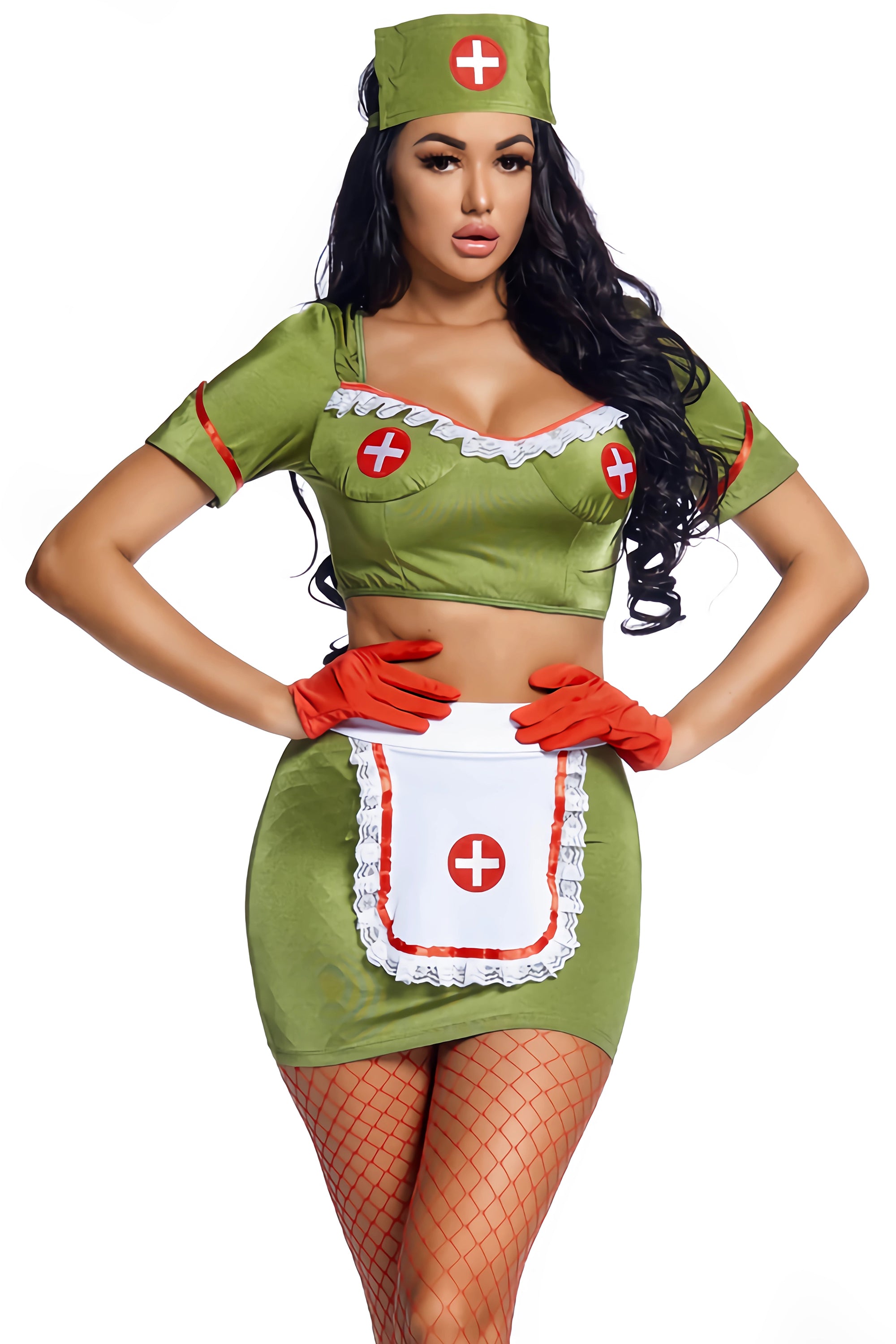 Green Backless Nurse Costume Role Play Cosplay For Women