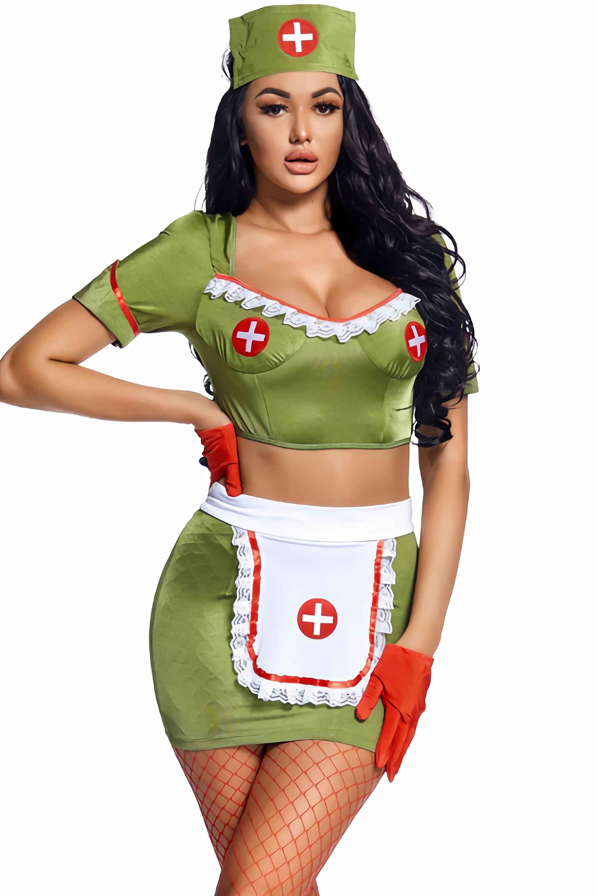 Green Backless Nurse Costume Role Play Cosplay For Women