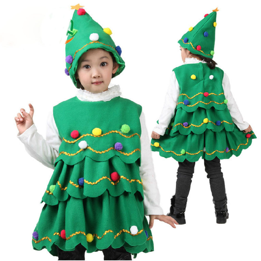Christmas Girls  XmasTree Dress Child Costume Outfit 2 PC Set