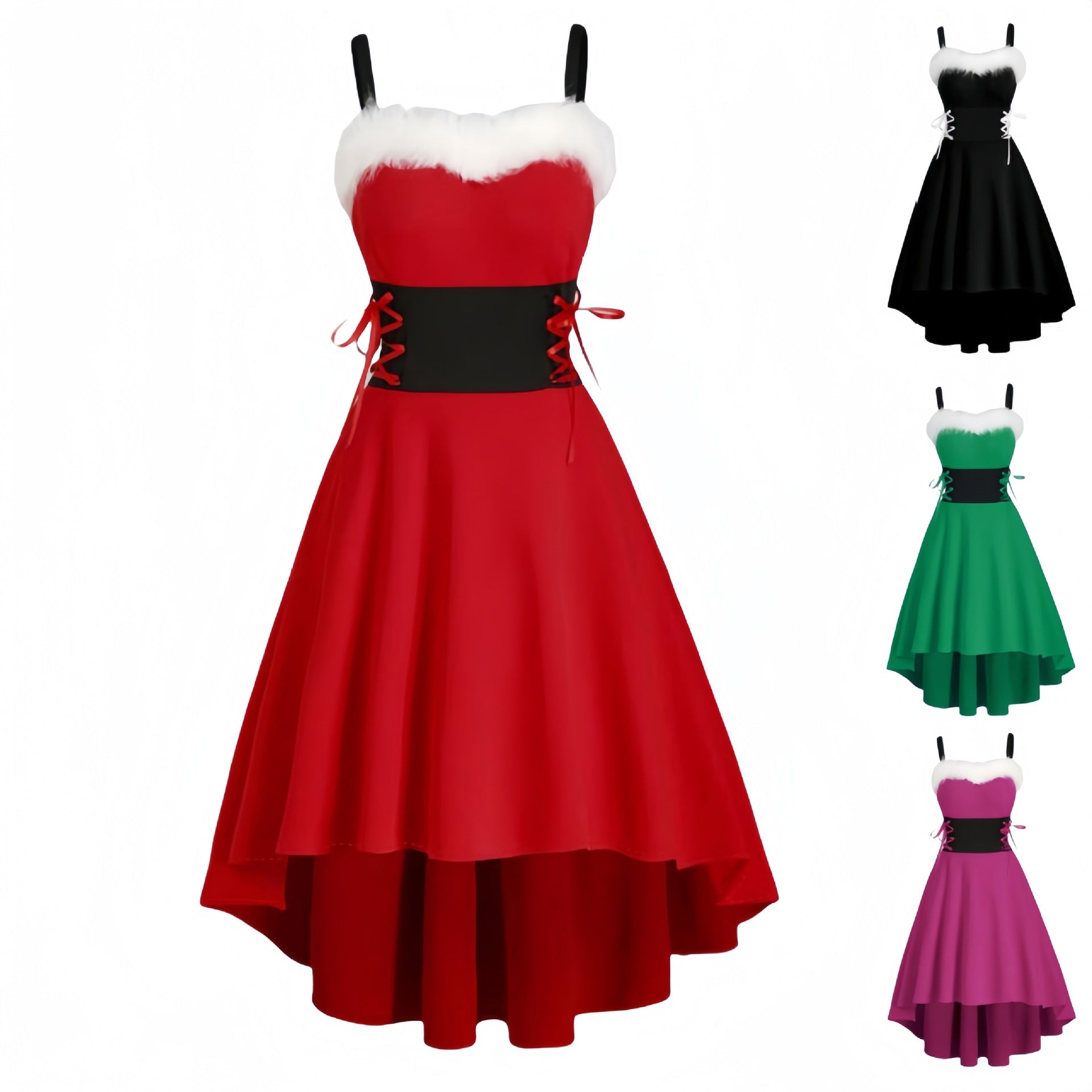 Womens Asymmetric Sleeveless Red Midi Merry Christmas Dress Costumes