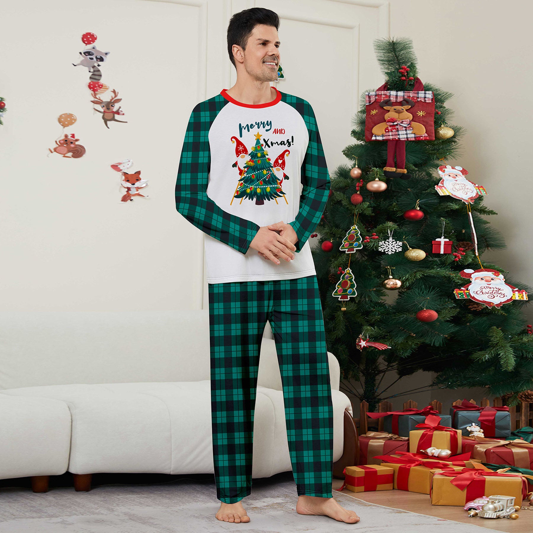 Christmas tree print Contrasting colors Family Matching Pajamas Sets - Ciclove