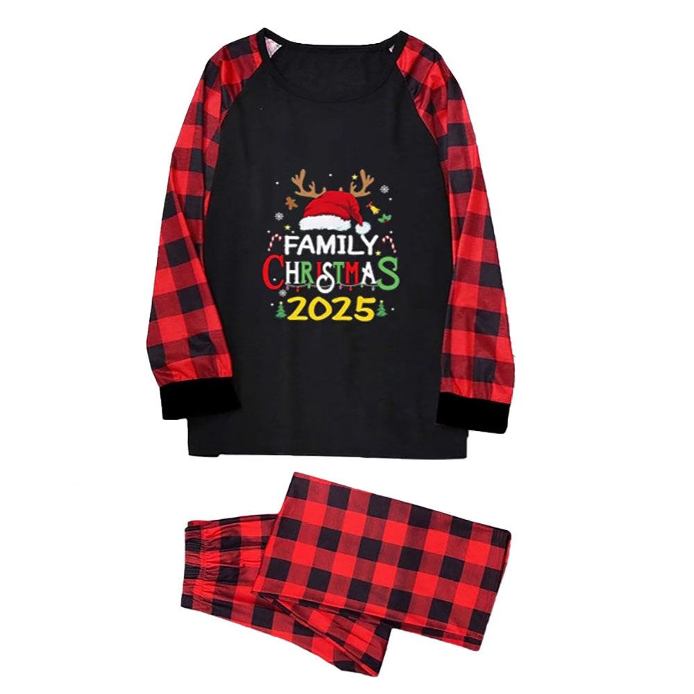 Family Matching Pajamas Christmas Hat Letter Red Black Checkered print Sets - Ciclove