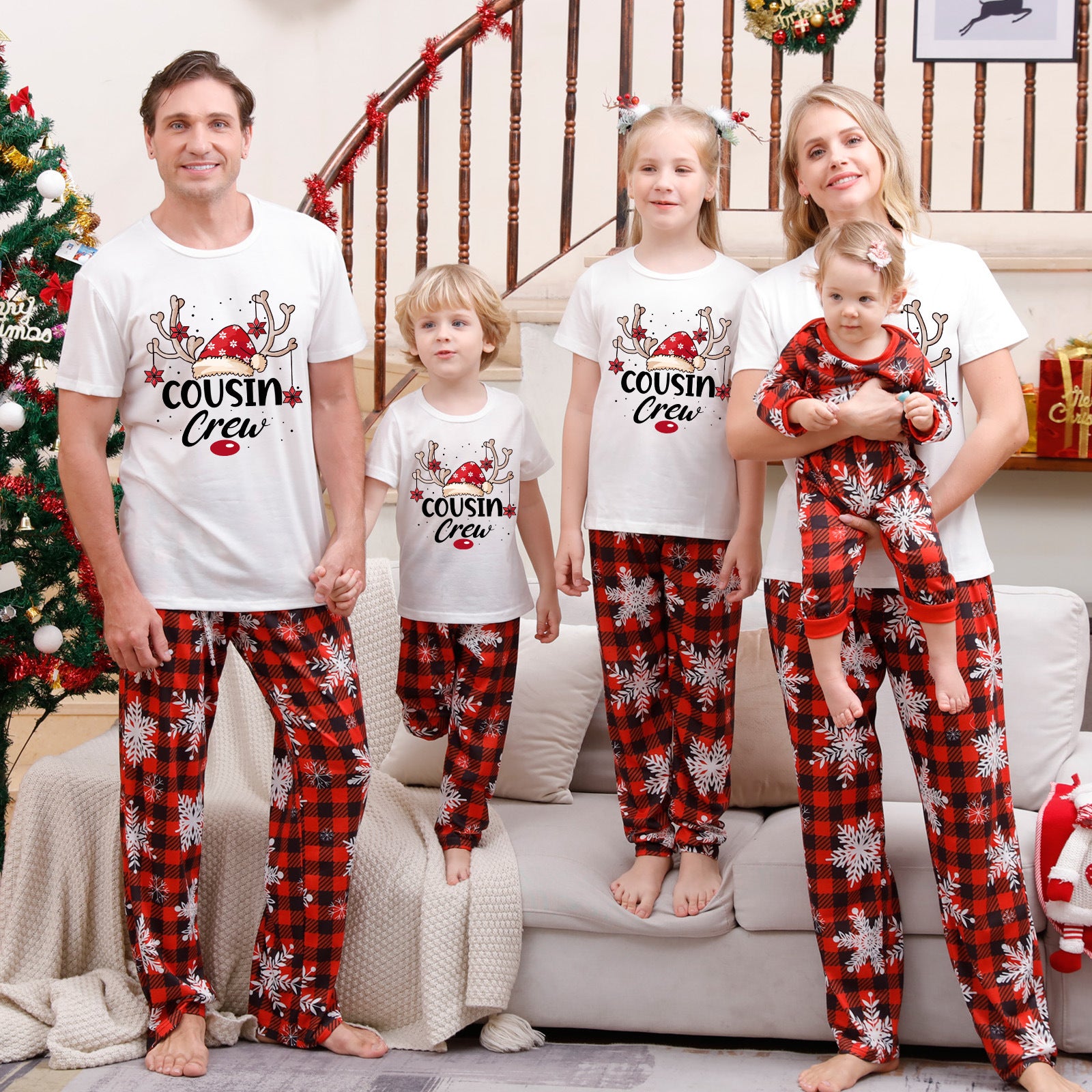 Family Matching Pajamas Christmas tree snowflakes Red Black plaid print Sets - Ciclove