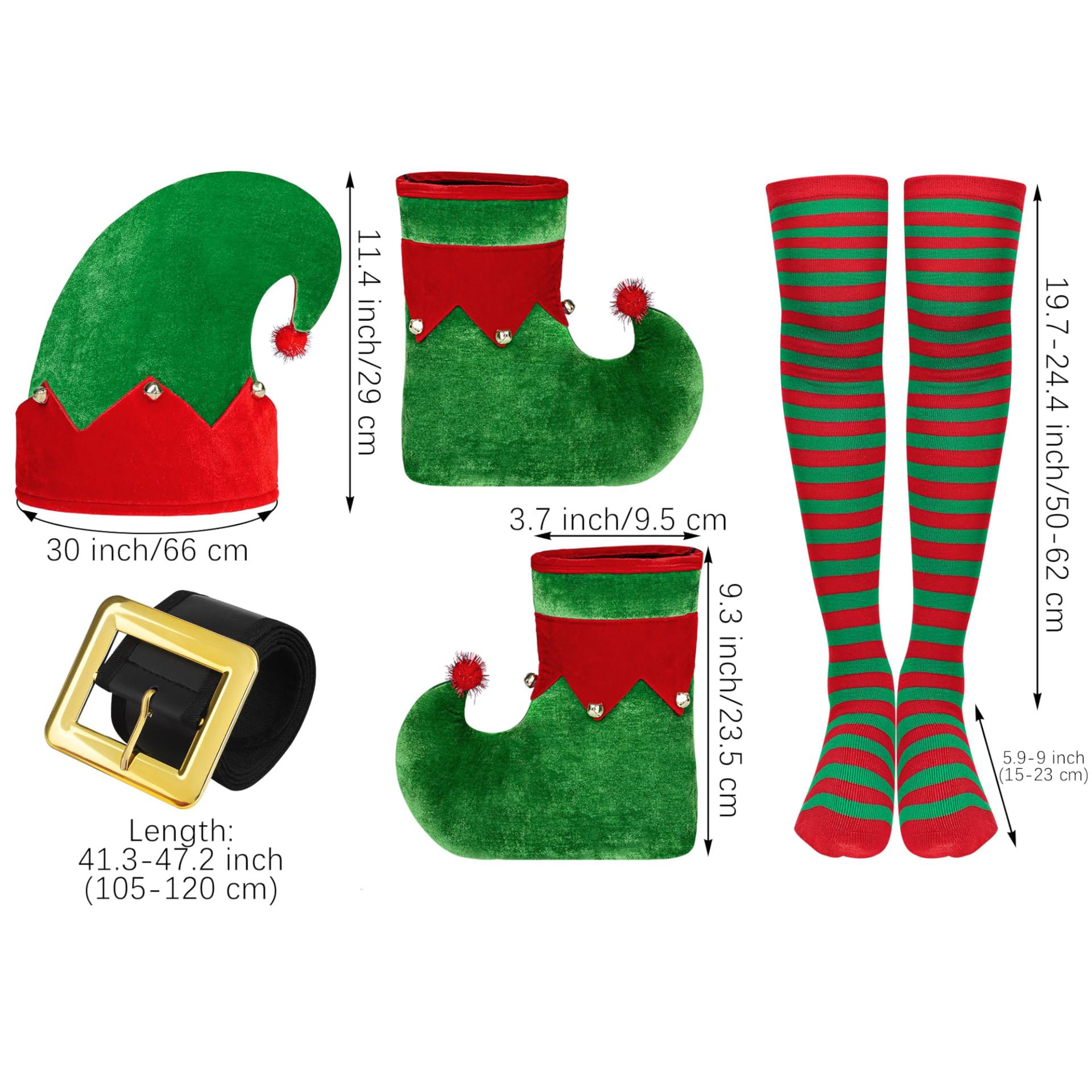 Women Christmas Elf Costume Set Velvet Dress Belt Striped - Ciclove