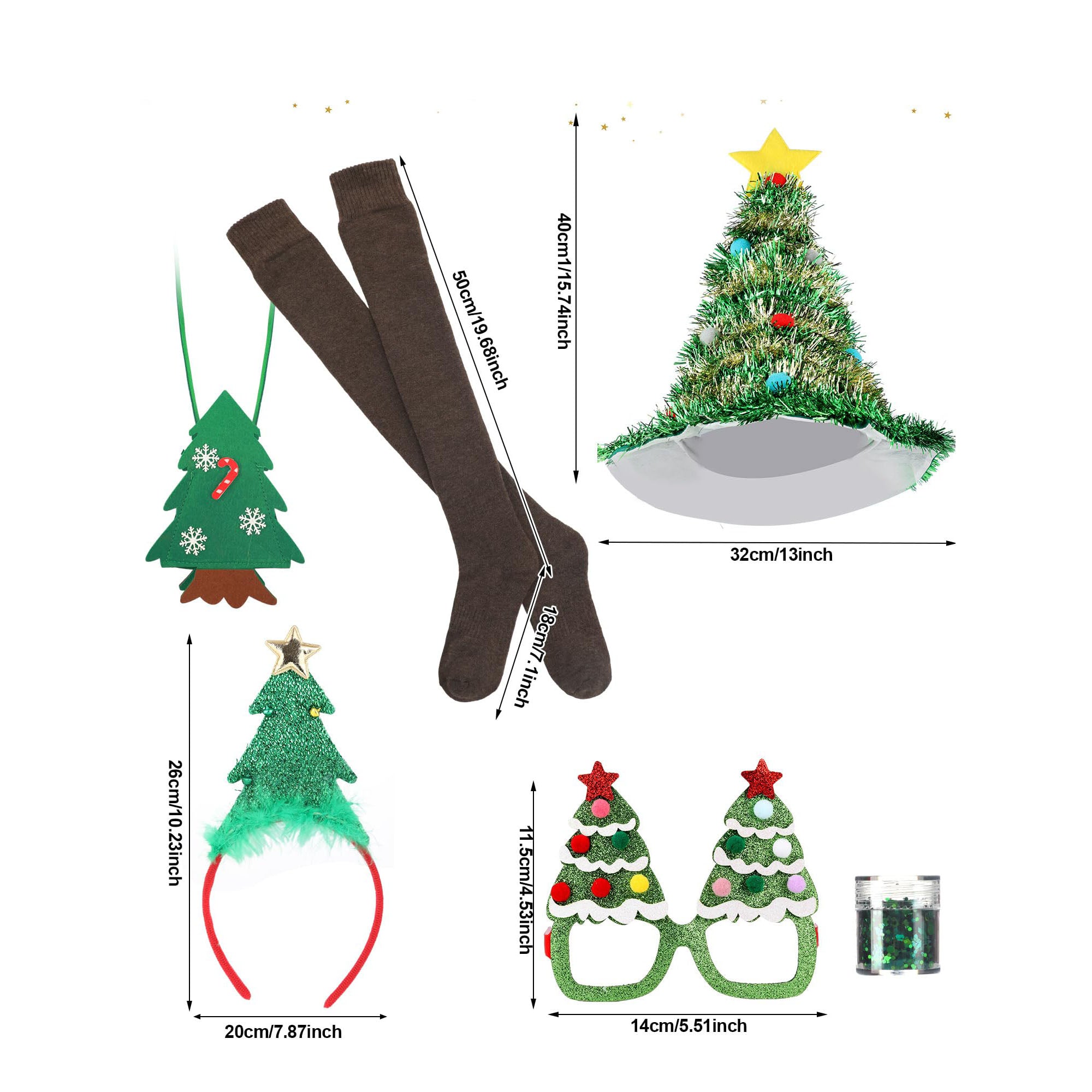 Women 7 Pcs Christmas Tree Costume Set Outfit Dress - Ciclove