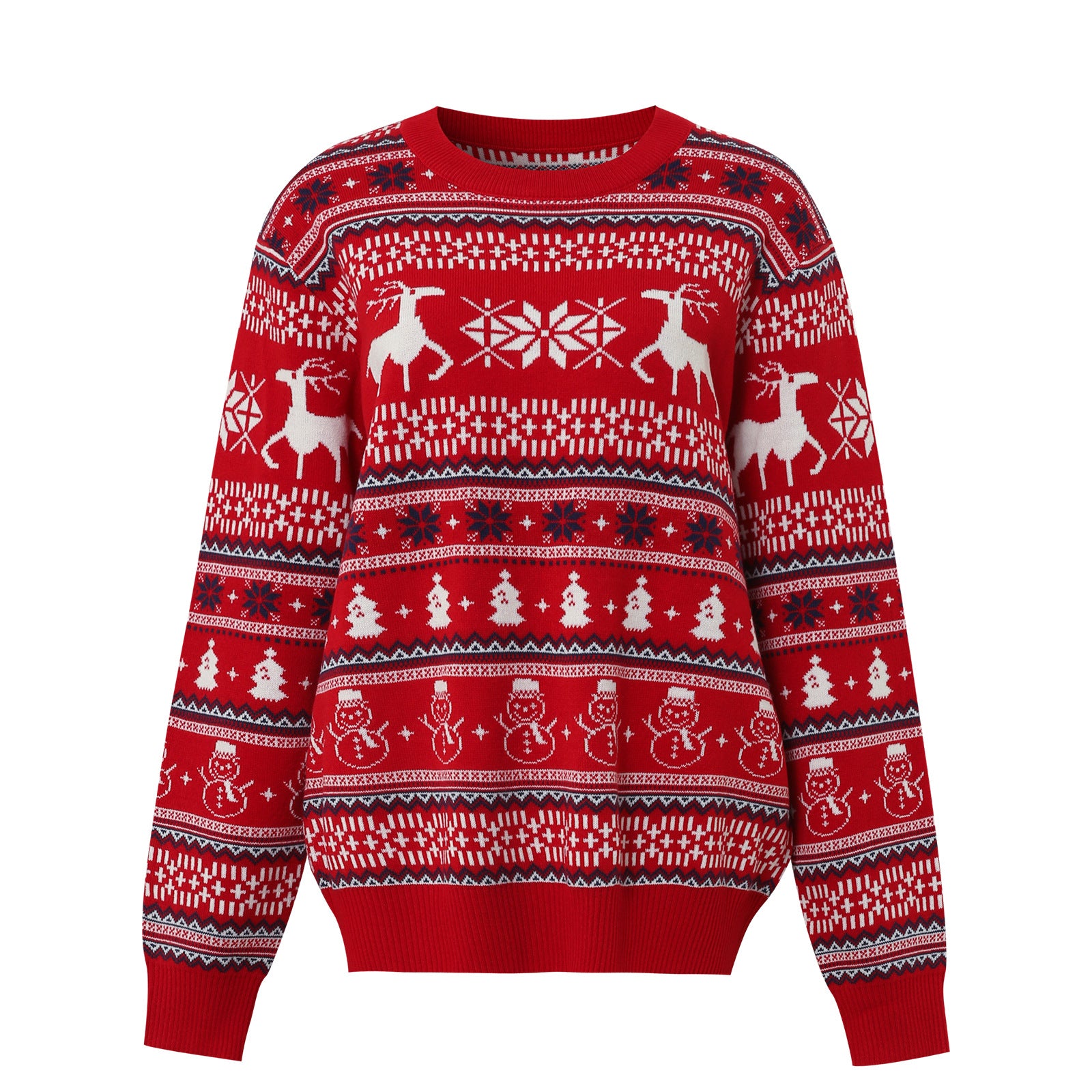 ugly women christmas Claus Elk jacquard round neck sweater - Ciclove
