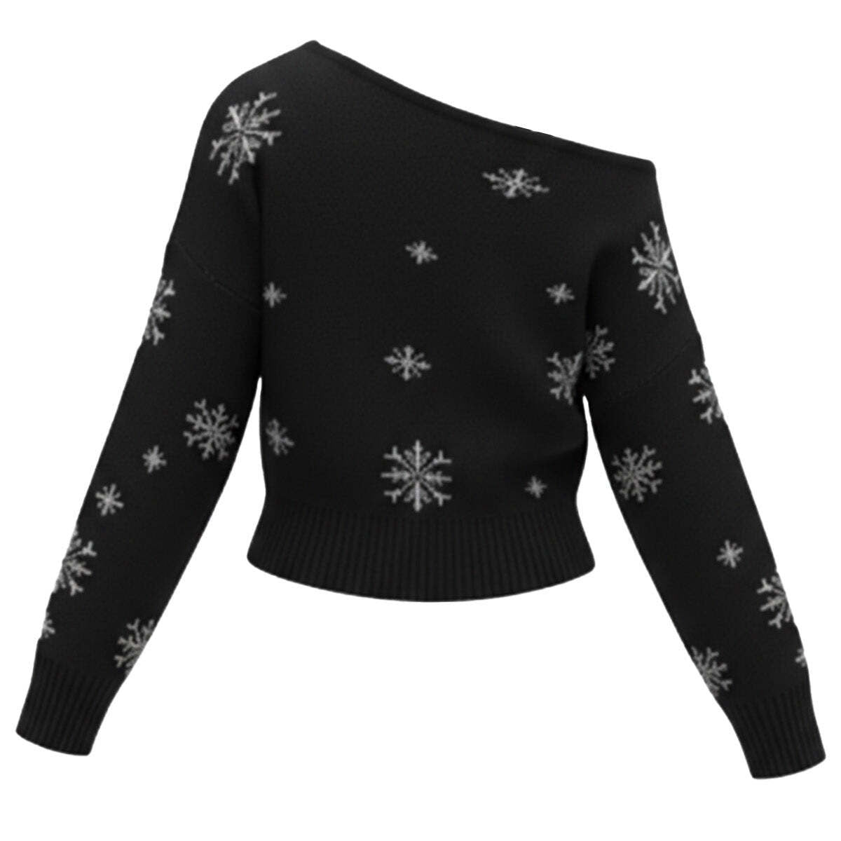Ugly Christmas Sweaters Snowflake Asymmetrical Shoulder Pullover - Ciclove
