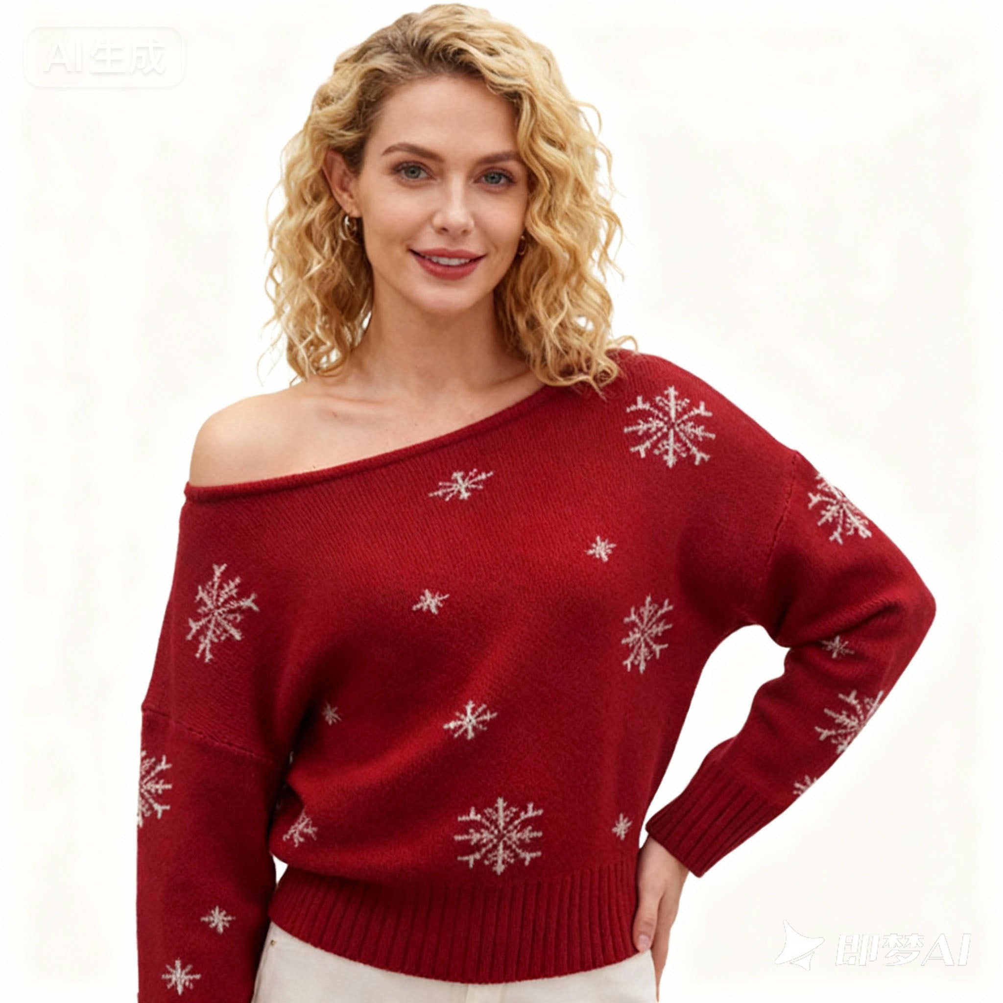 Ugly Christmas Sweaters Snowflake Asymmetrical Shoulder Pullover - Ciclove