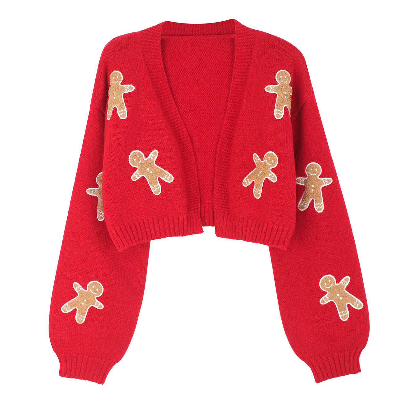 Brown 1960s Gingerbread Cropped Ugly Christmas Sweater Cardigan - Ciclove