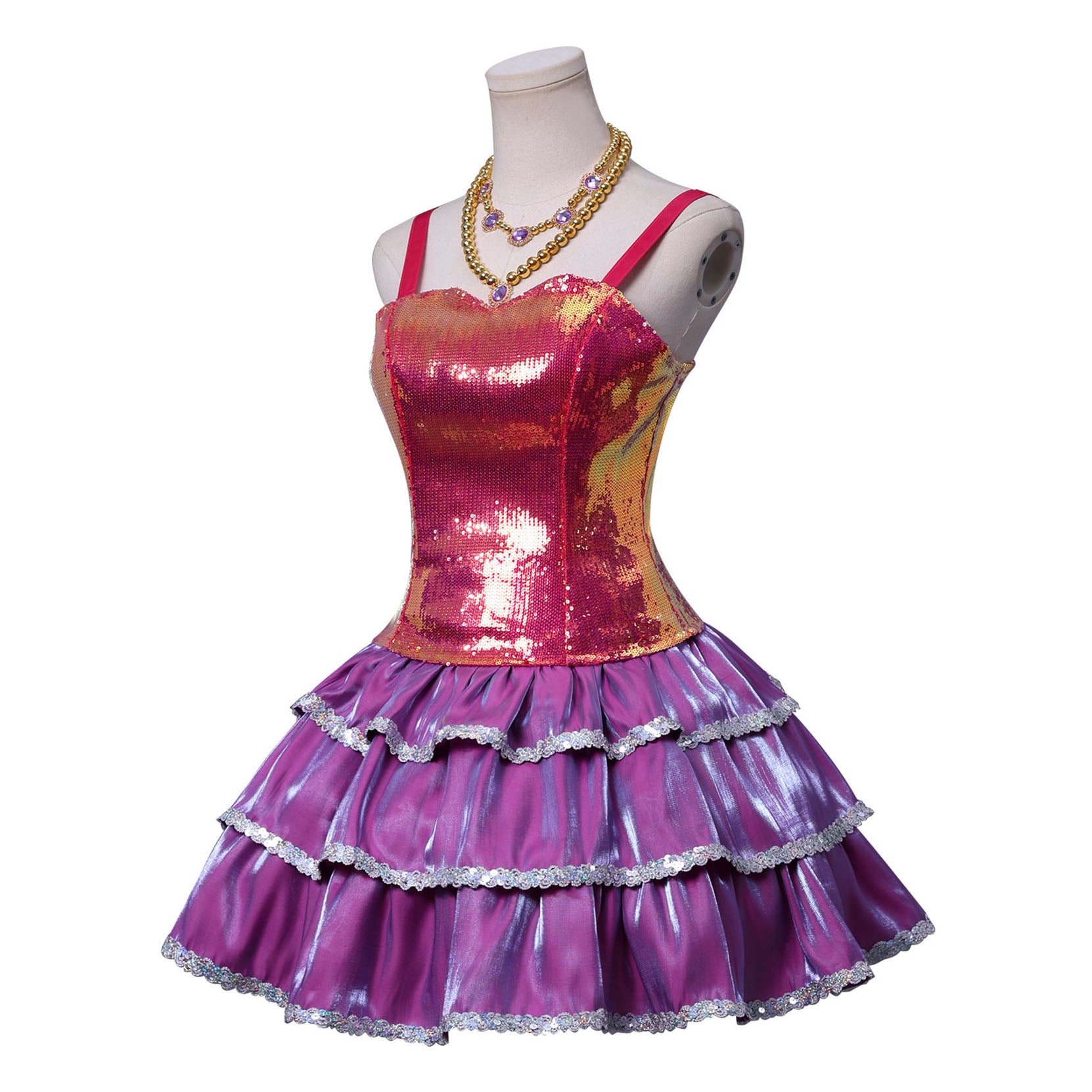 Christmas Pink 1960s Sequin Strap Ruffled Costumes Dress - Ciclove