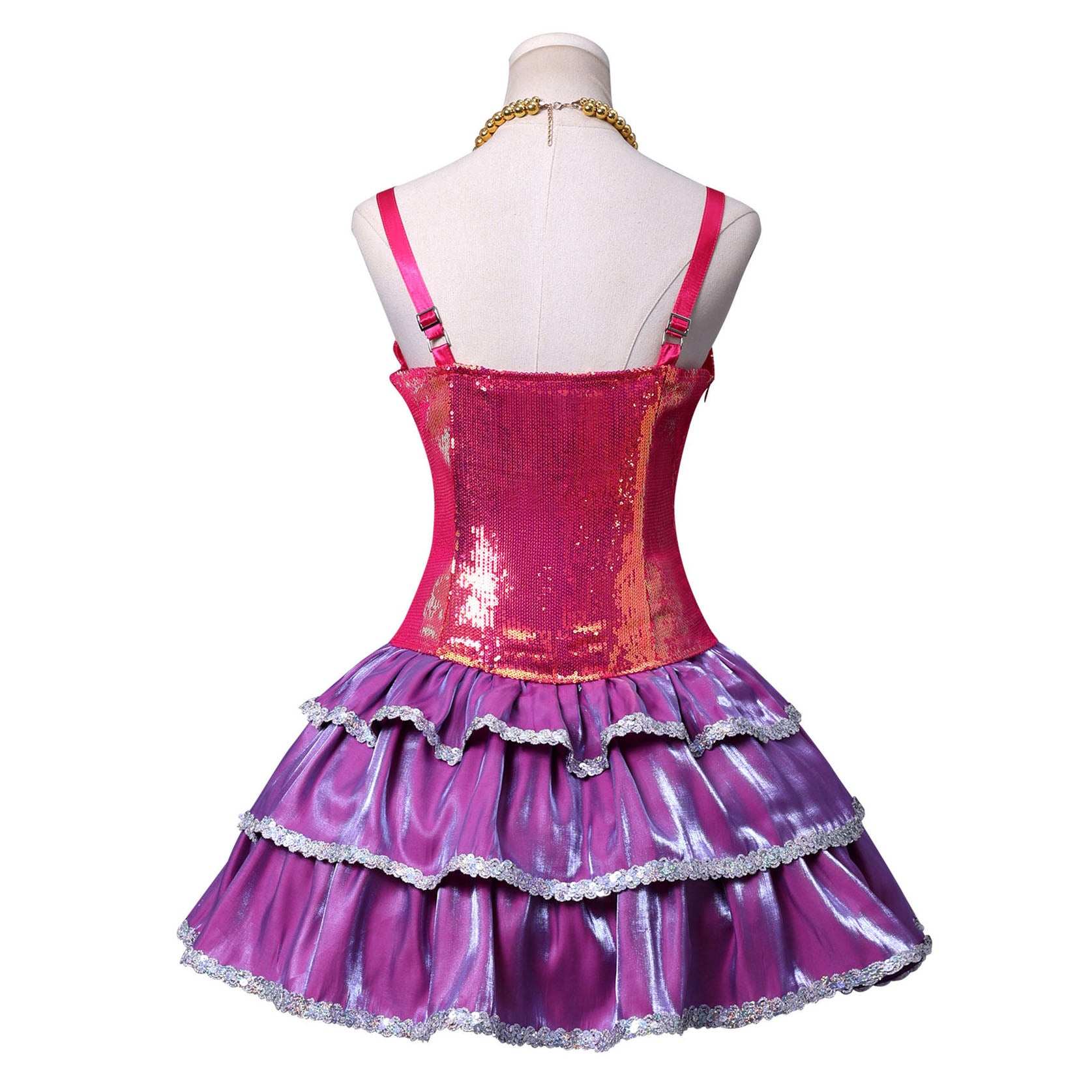 Christmas Pink 1960s Sequin Strap Ruffled Costumes Dress - Ciclove