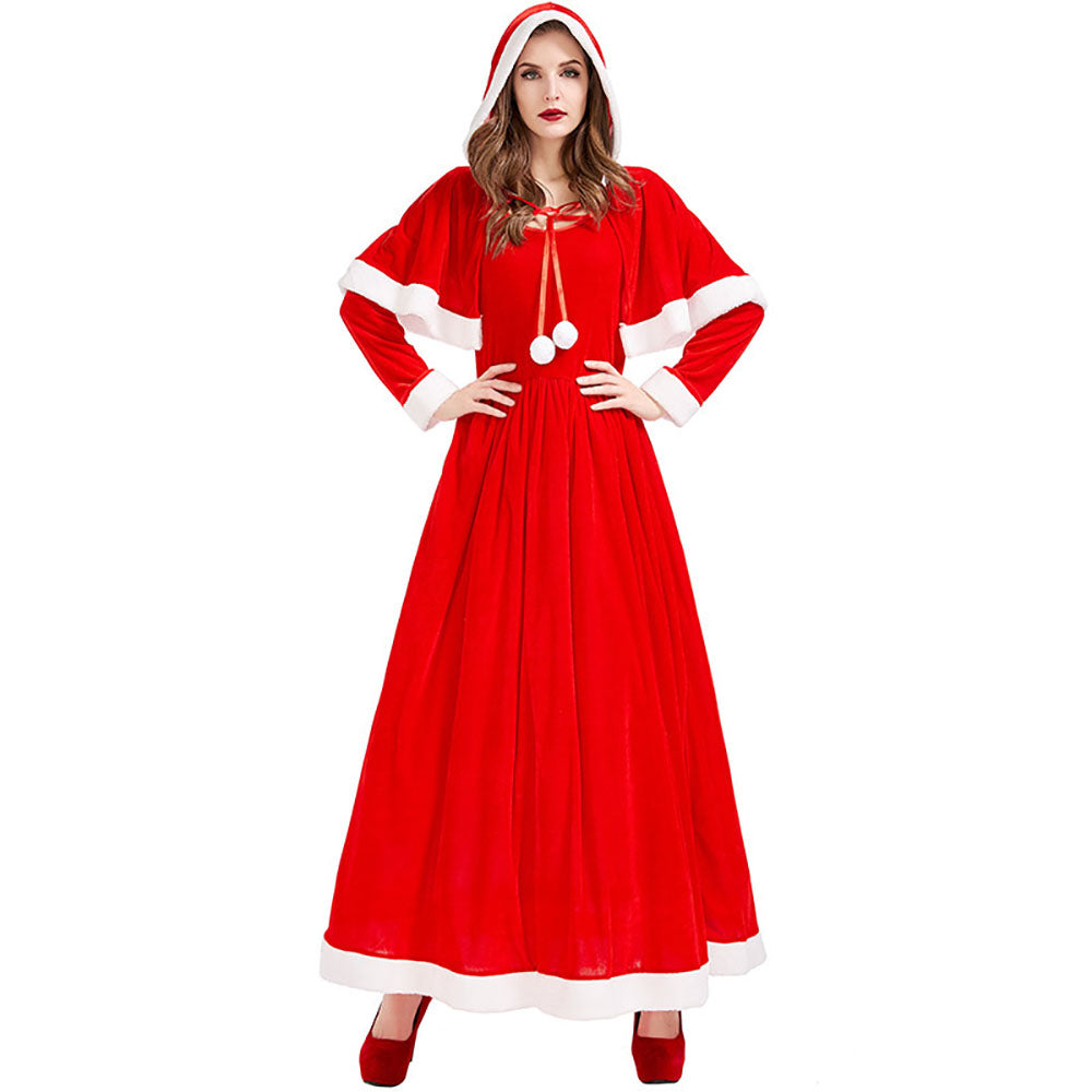 Red Green 1930s Christmas Mrs. Santa Claus Velvet Costumes Dress with Cape - Ciclove