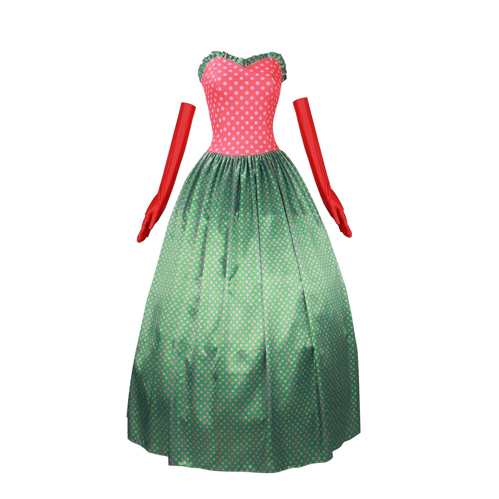 Christmas Green 1930s Grinch Martha Cosplay Costumes Polka Dot Strapless Dress - Ciclove