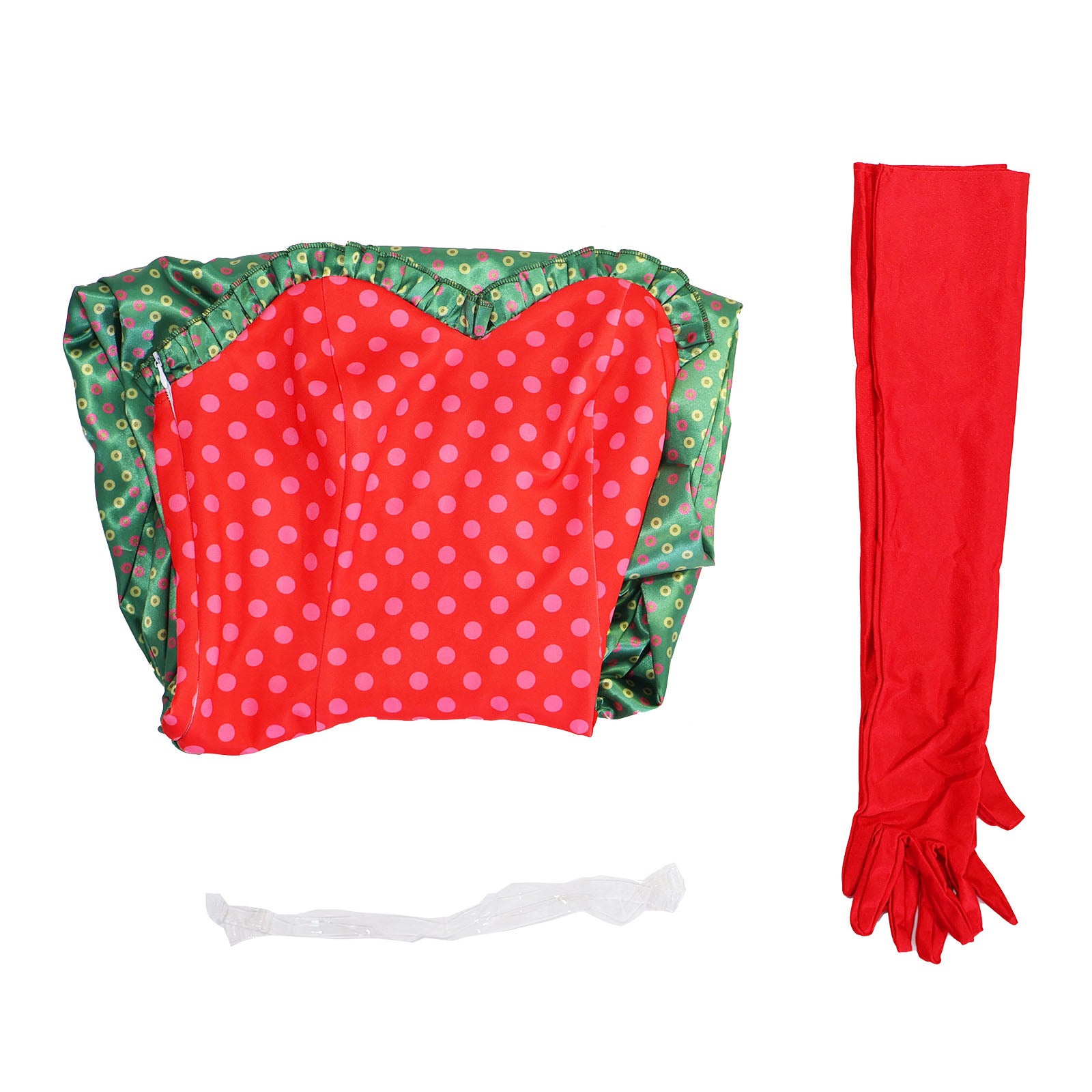 Christmas Green 1930s Grinch Martha Cosplay Costumes Polka Dot Strapless Dress - Ciclove