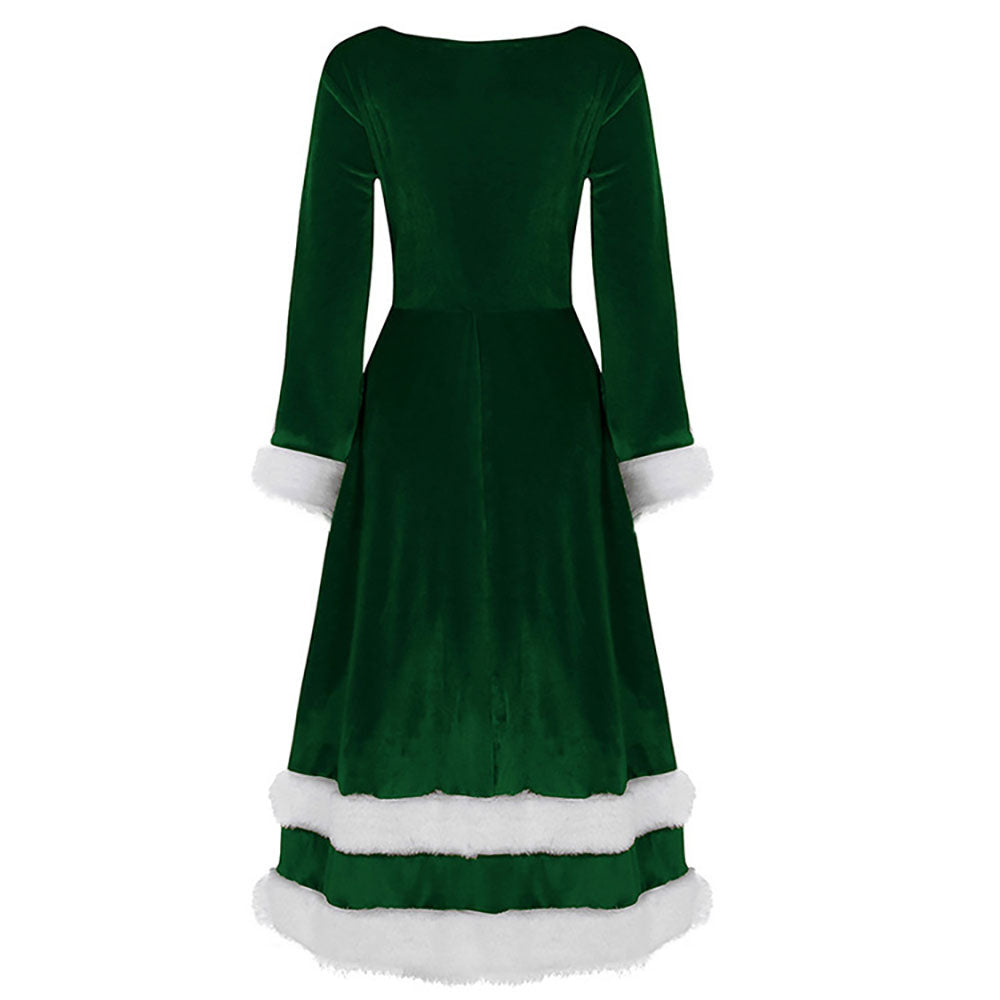 Christmas 1940s Santa Faux Fur Trim Velvet Costumes Dress - Ciclove