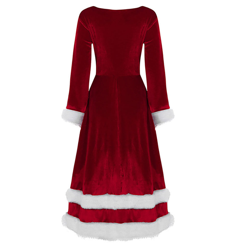 Christmas 1940s Santa Faux Fur Trim Velvet Costumes Dress - Ciclove