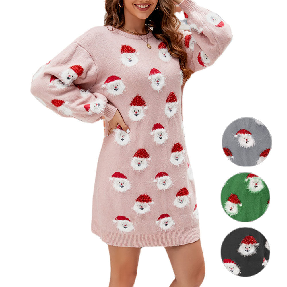 Ugly Christmas Pink 1940s Santa Claus Jacquard Dress - Ciclove