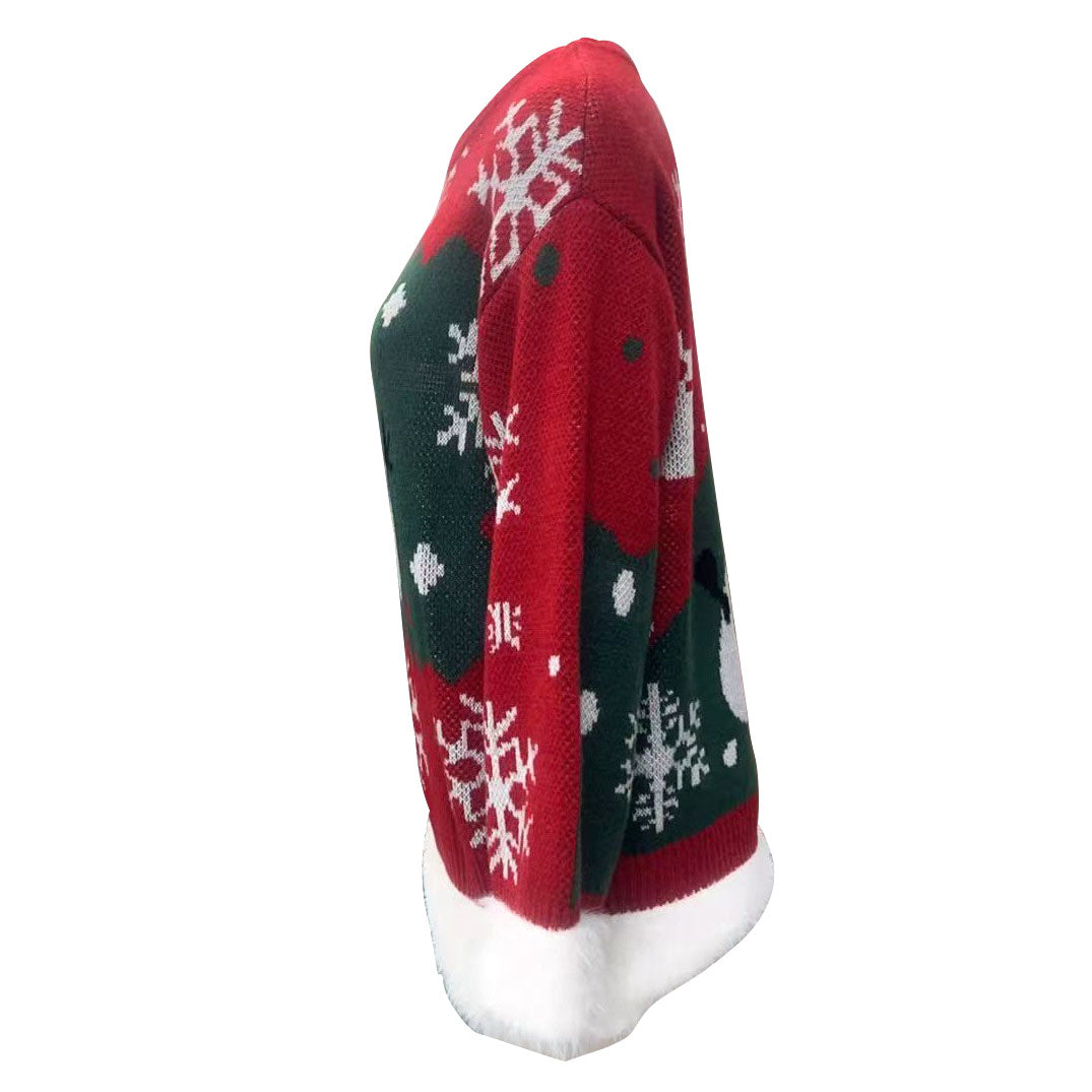 1950s Ugly Christmas Sweaters Snowman Raw Hem Pullover Sweater - Ciclove