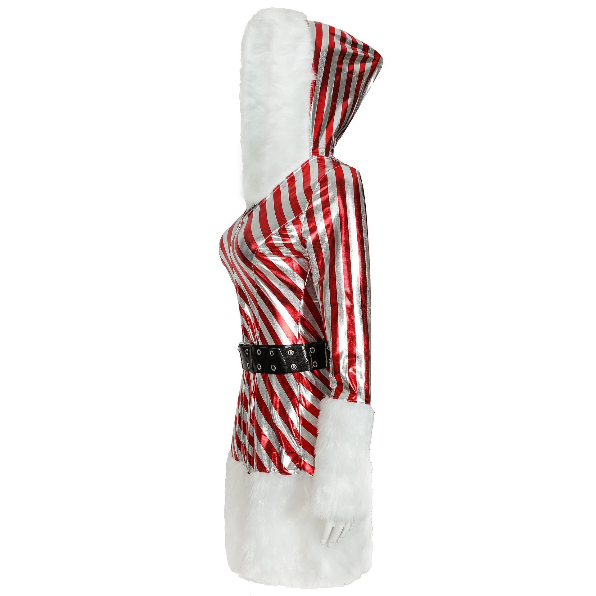 Christmas 1960s Candy Cane Stripe Hooded Costumes Dress & Leg Warmers - Ciclove