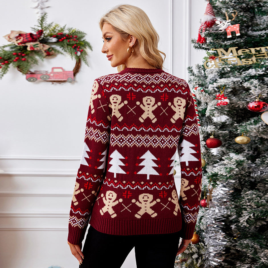 Ugly Red 1960s Christmas Tree & Gingerbread Sweater - Ciclove