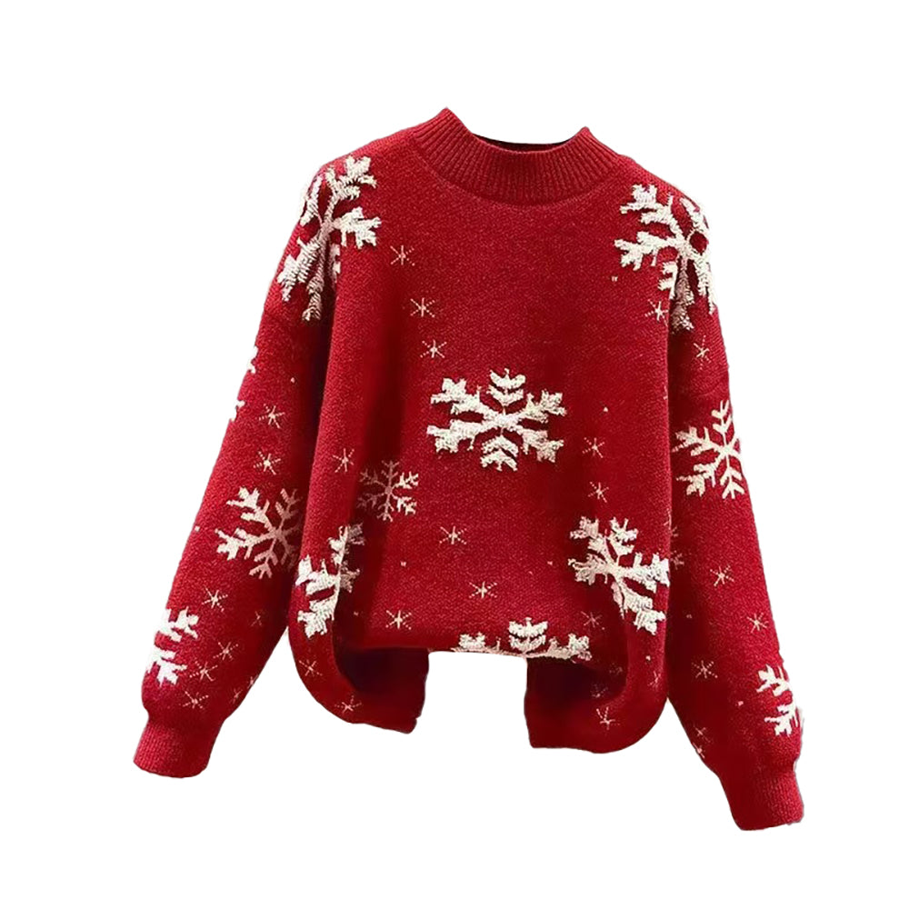 Ugly 1940s Christmas Fleece-Snowflake Turtleneck Sweater - Ciclove