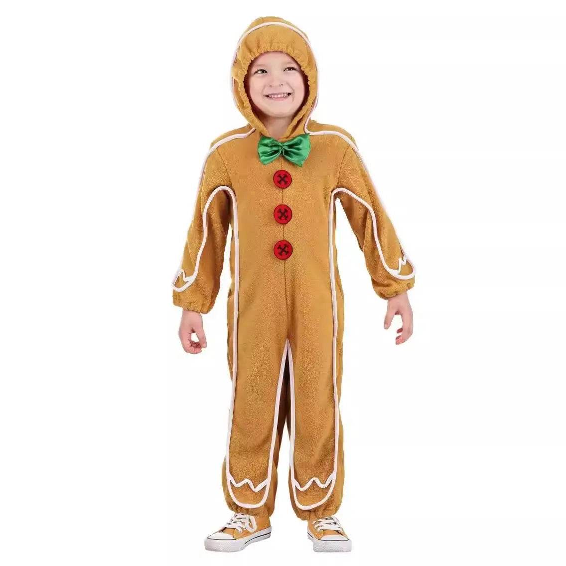 Children's Christmas Gingerbread Man Cosplay Costume One-Piece Pajamas - ciclove