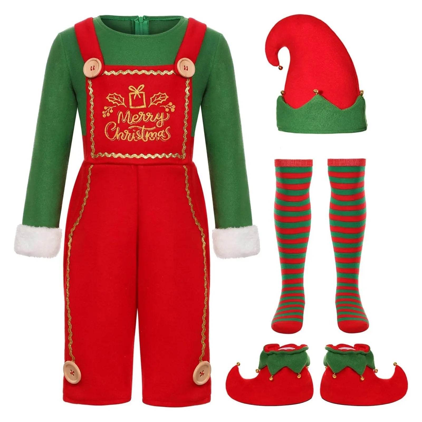 Elf Costume for Girls Boy Kids Christmas Party Dress Outfit - ciclove