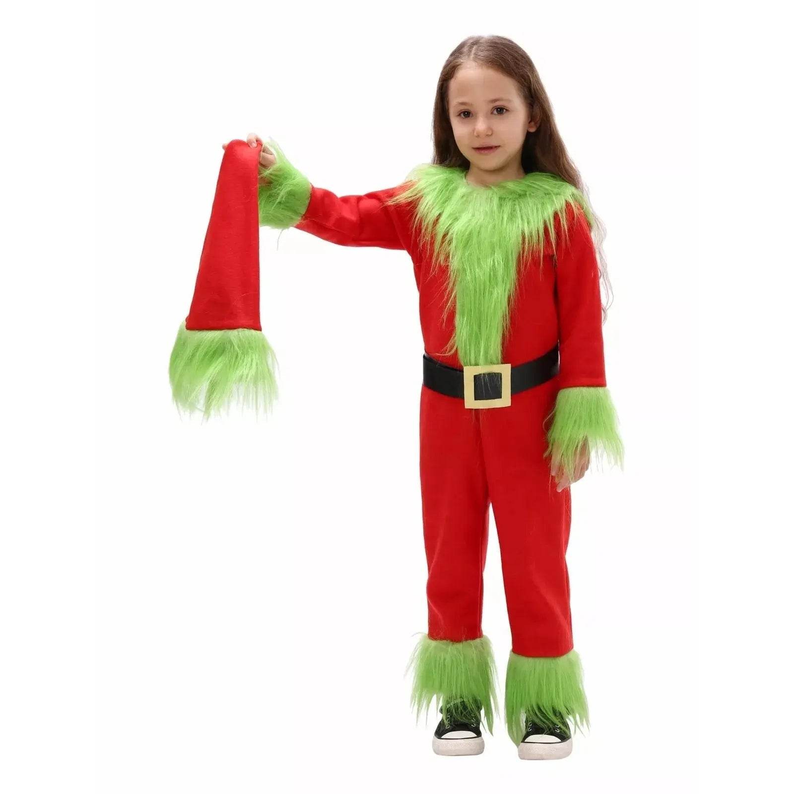 Kids The Grinch Christmas Costume Cosplay Jumpsuit Hat Belt Suit - ciclove