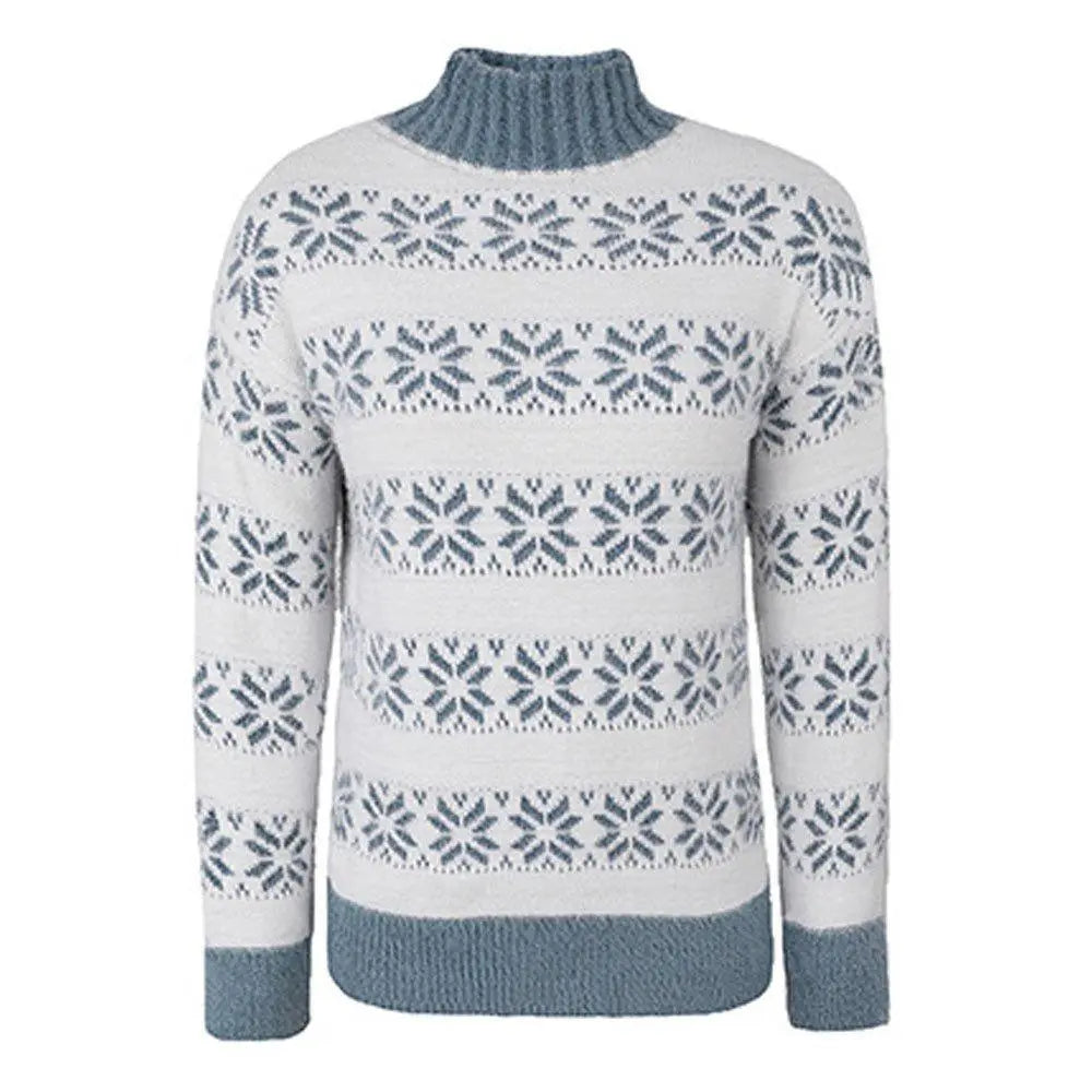 Women Ugly Christmas Sweaters Snowflakes Long Sleeve Half Turtleneck Knit Pullover Tops|?PAJAMASBUY