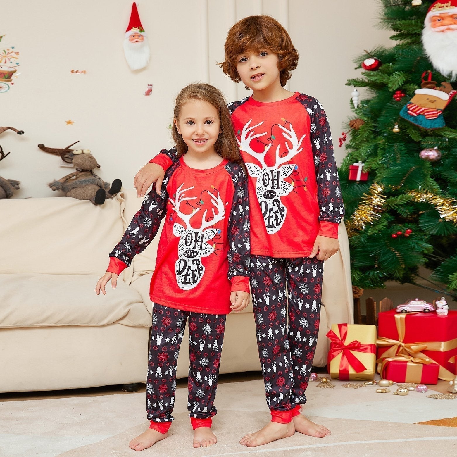 BuyChristmas Elk Antler Letter Print Family Couples Matching Pajamas Party Sets Now Cheaper With 3 - 5 Days Ship - PajamasBuy