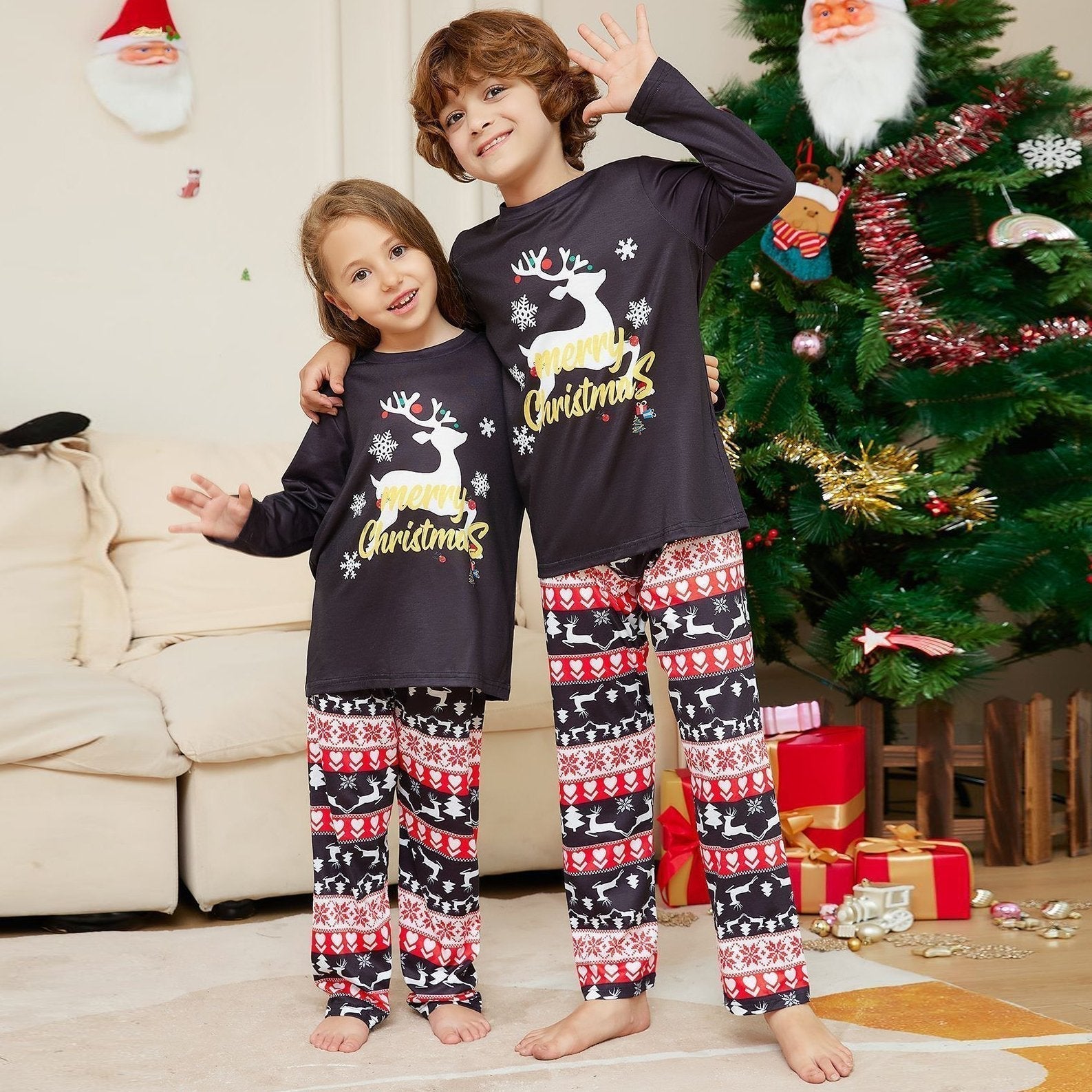 BuyChristmas Elk Letter Round Neck Print Family Couples Matching Pajamas Party Sets Now Cheaper With 3 - 5 Days Ship - PajamasBuy