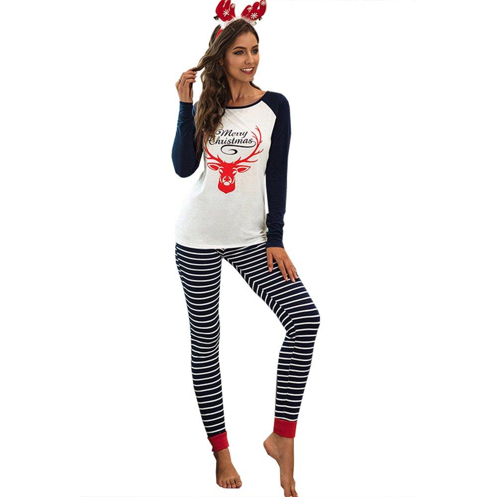 Christmas Women Pajamas Round Neck Letter Printed Sleepwear Suit