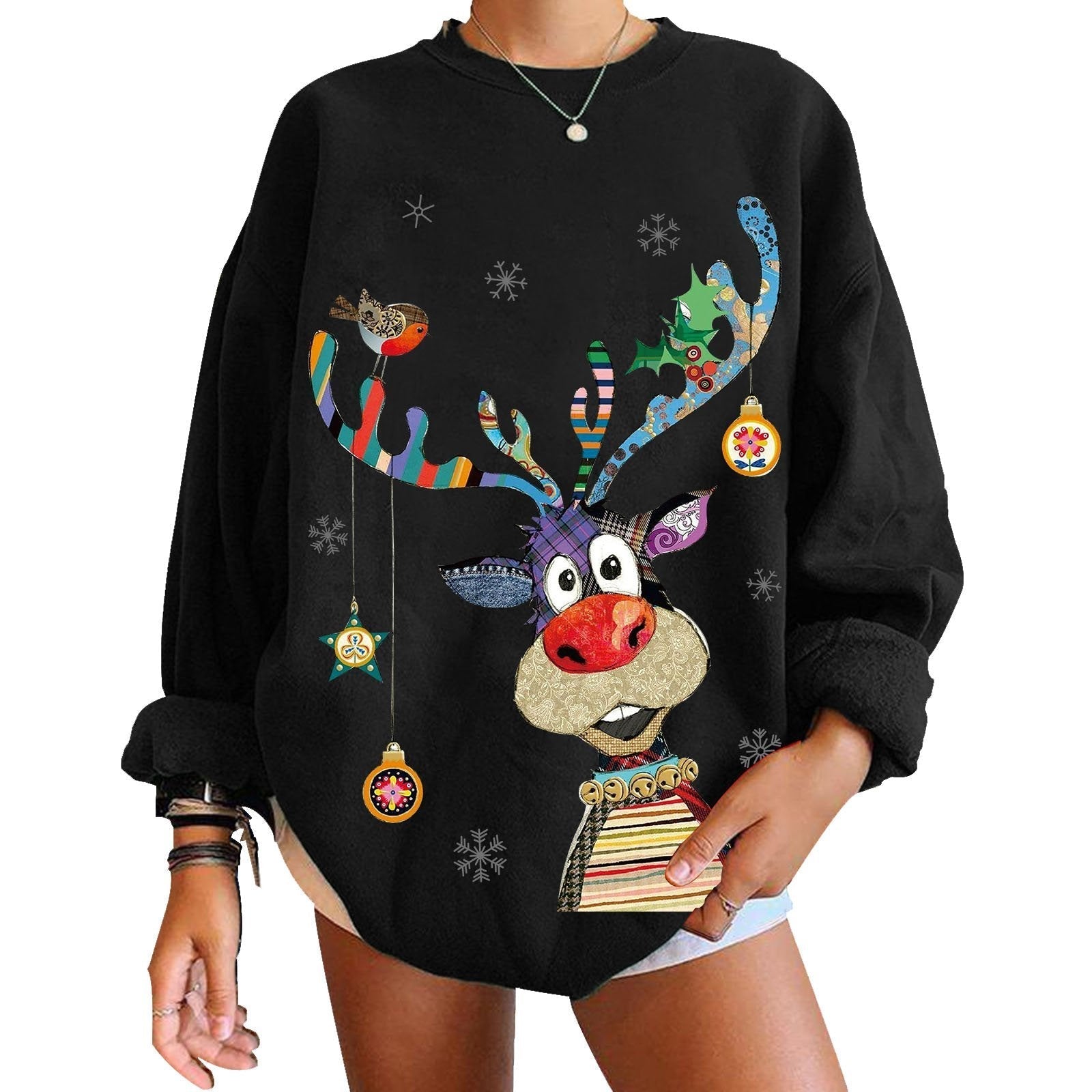 Women Ugly Christmas Sweaters Christmas Hoodie Deer Print Top