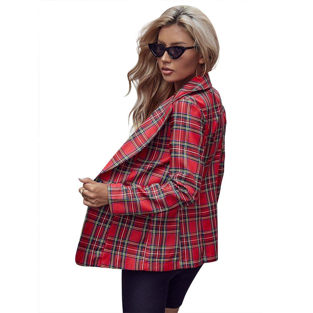 Christmas Top Coat Women's Notched Lapel Plaid